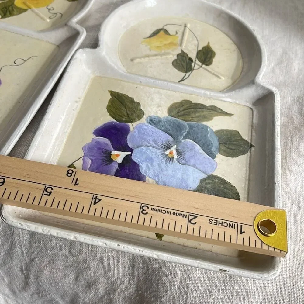 Vintage lot of 3 hand painted snack dishes. Cup and appetizer plates.